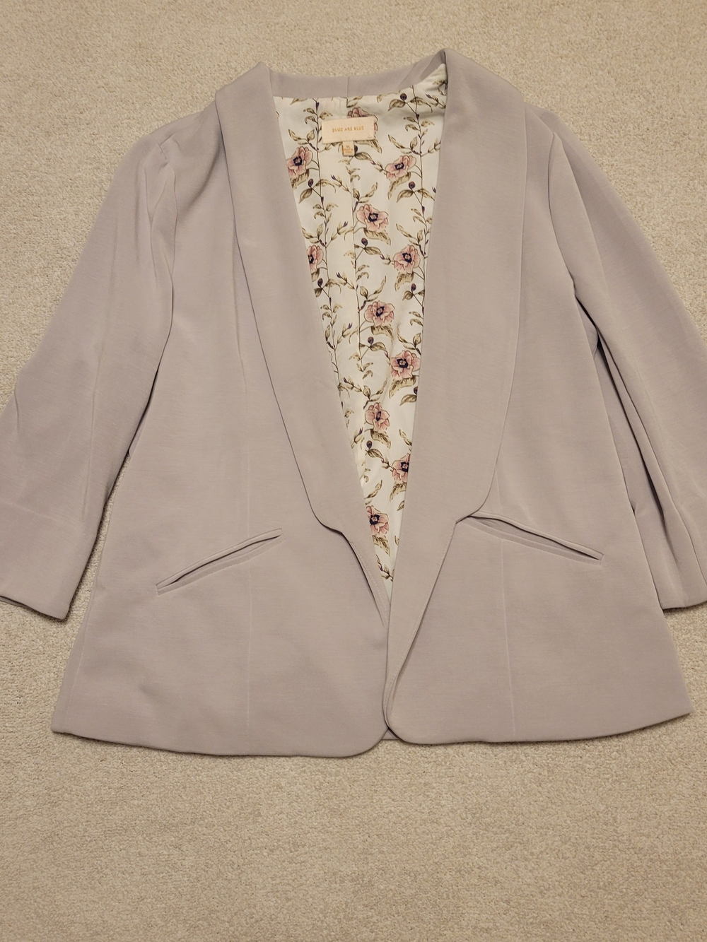 Skies Are Blue Tan-Gray Open-Front Blazer Women's Size XL